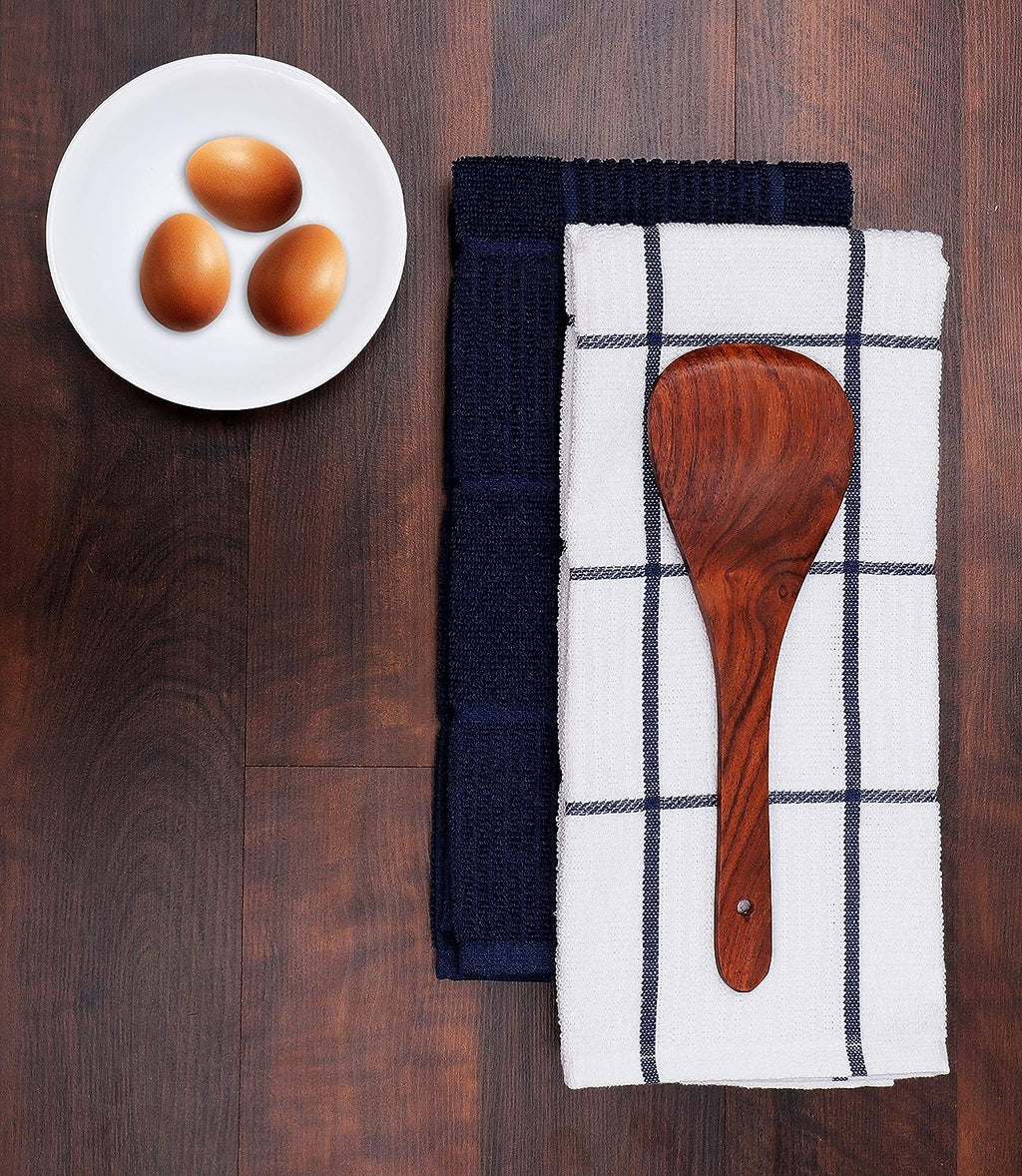 Kitchen Towels Pack of 4 Absorbent, Quick Drying Premium Terry Cotton Dish Towel with Hanging Loop 16X28 Inch Hand & Tea Towels (Blue)