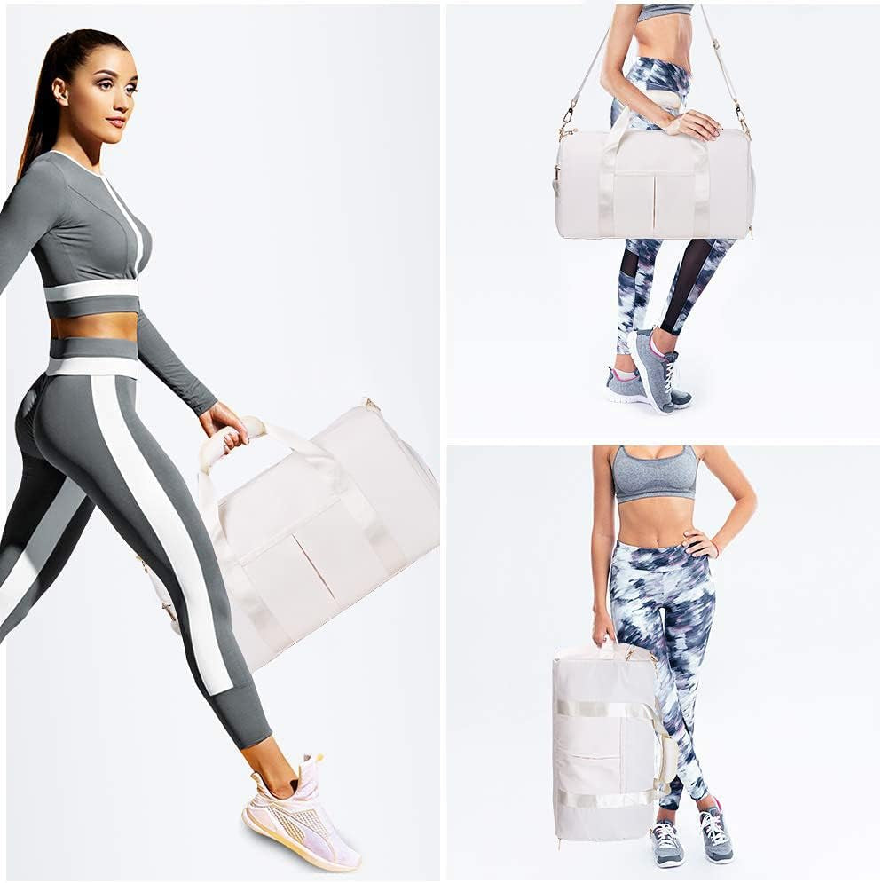Gym Duffle Bag Dry Wet Separated Gym Bag Sport Duffle Bag Training Handbag Yoga Bag with Extra Drawstring Backpack for Man and Women (White-Upgrade) Large