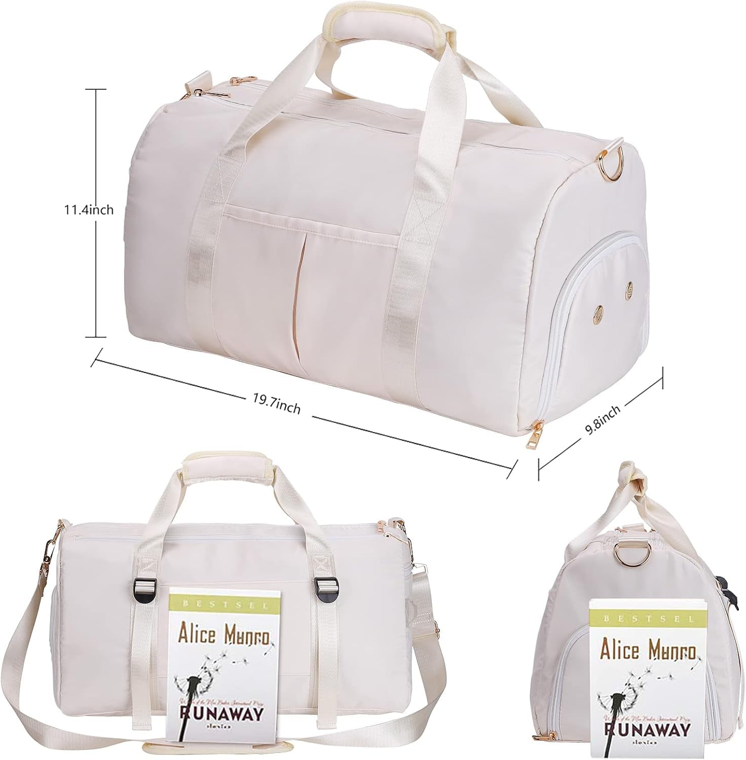 Gym Duffle Bag Dry Wet Separated Gym Bag Sport Duffle Bag Training Handbag Yoga Bag with Extra Drawstring Backpack for Man and Women (White-Upgrade) Large