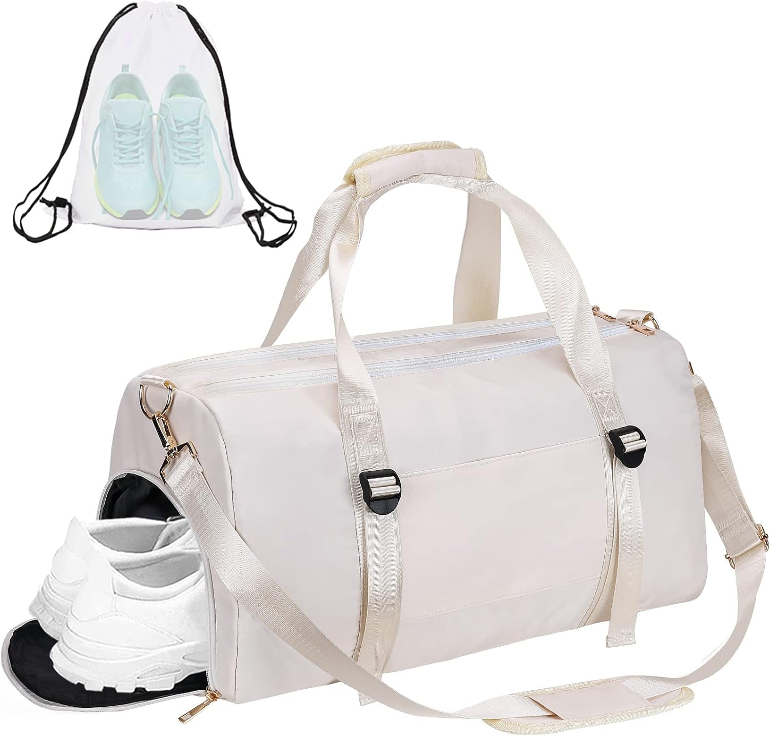Gym Duffle Bag Dry Wet Separated Gym Bag Sport Duffle Bag Training Handbag Yoga Bag with Extra Drawstring Backpack for Man and Women (White-Upgrade) Large