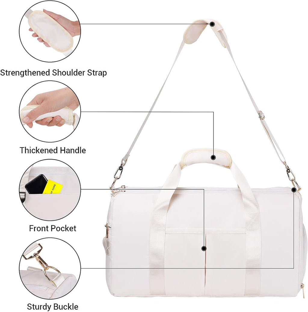 Gym Duffle Bag Dry Wet Separated Gym Bag Sport Duffle Bag Training Handbag Yoga Bag with Extra Drawstring Backpack for Man and Women (White-Upgrade) Large