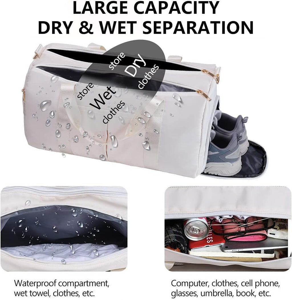 Gym Duffle Bag Dry Wet Separated Gym Bag Sport Duffle Bag Training Handbag Yoga Bag with Extra Drawstring Backpack for Man and Women (White-Upgrade) Large
