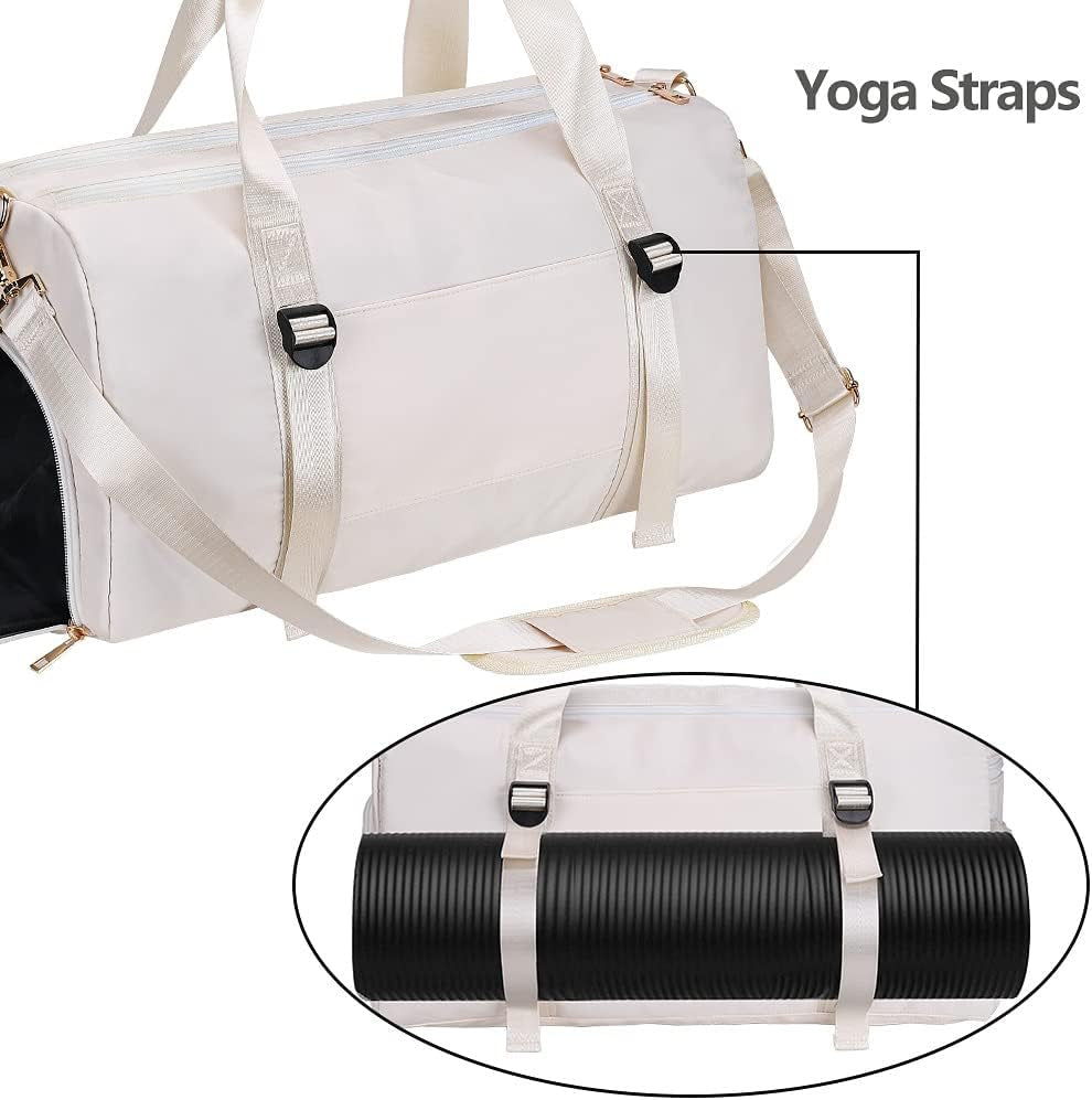 Gym Duffle Bag Dry Wet Separated Gym Bag Sport Duffle Bag Training Handbag Yoga Bag with Extra Drawstring Backpack for Man and Women (White-Upgrade) Large