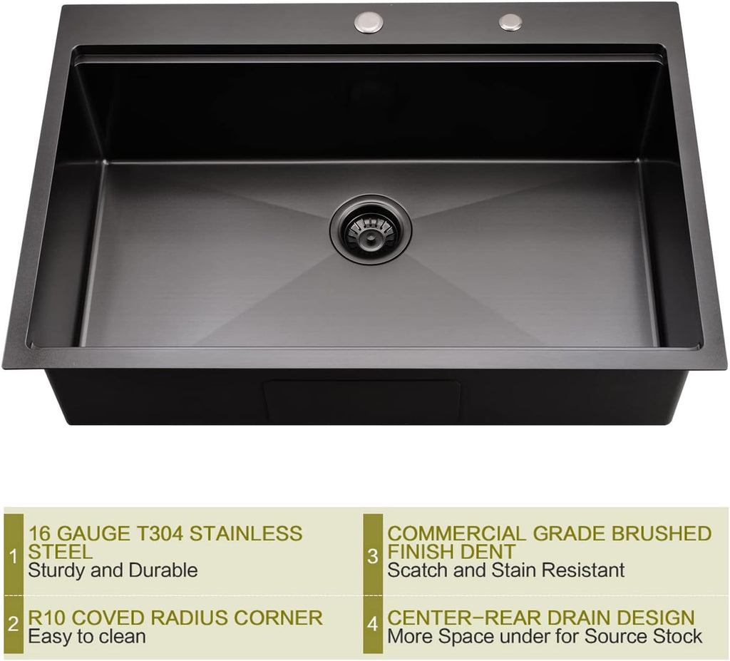 28 Inch Drop in Kitchen Sink Workstation with Accessories - 28X22 Inch Topmount Single Bowl 16 Gauge Stainless Steel Kitchen Sink Drop in with Cutting Board