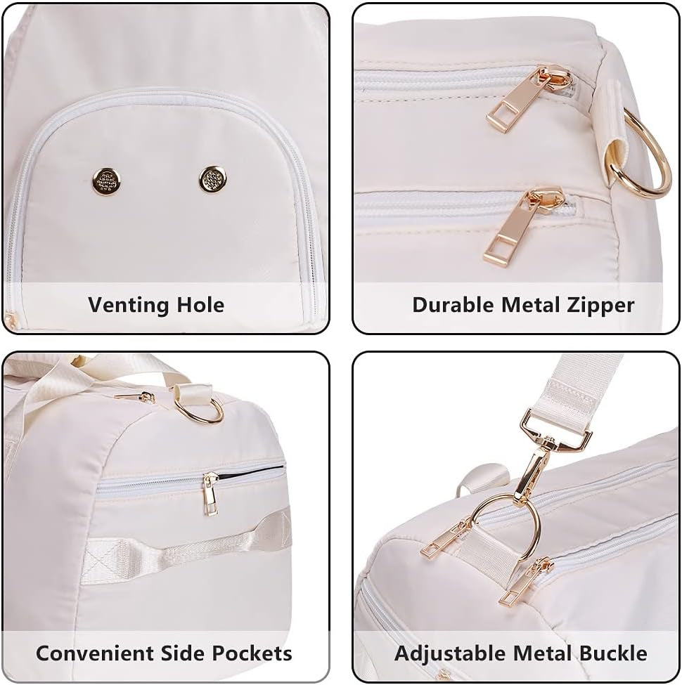 Gym Duffle Bag Dry Wet Separated Gym Bag Sport Duffle Bag Training Handbag Yoga Bag with Extra Drawstring Backpack for Man and Women (White-Upgrade) Large